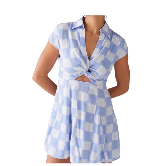 UO Harlow Twist-Front Mini Dress Blue Multi Size XS - Picture 4 of 4